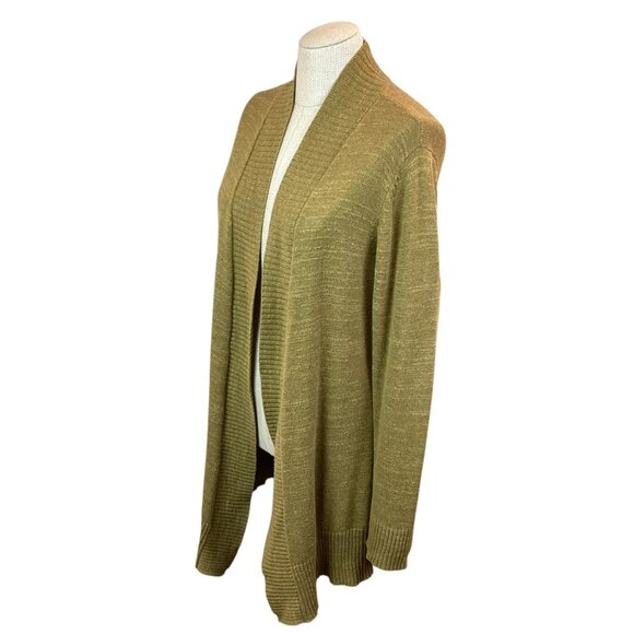Eileen Fisher Womens Medium  Open Front Cardigan Cotton Sweater Olive Green - Picture 4 of 8